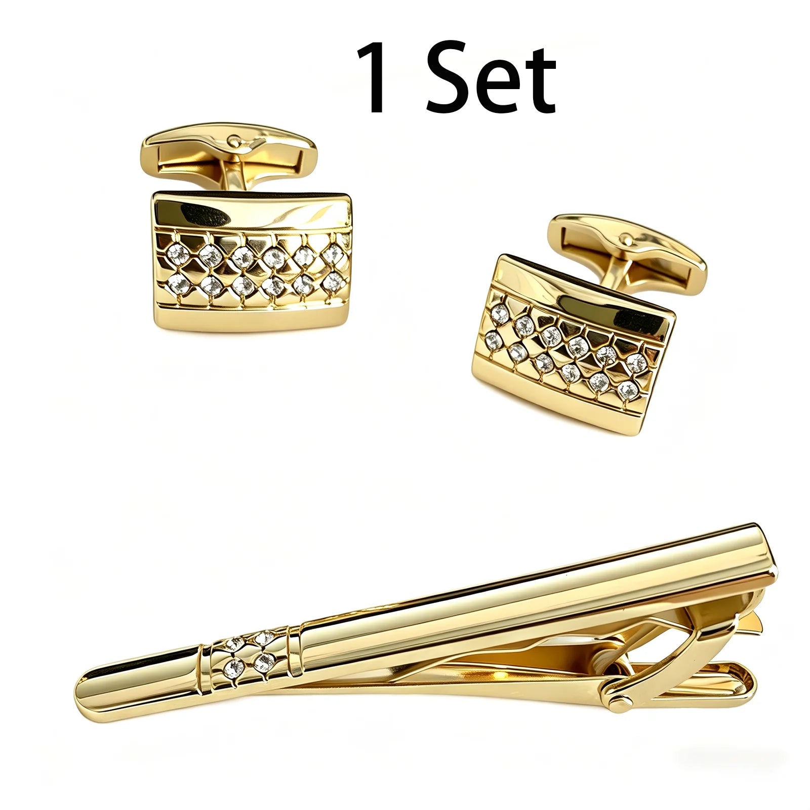 Cuff and Tie Clip Set – Silver Cufflinks for Men with Matching Tie Bar, Gift Boxed, for Business Meeting,Daily Casual,or Wedding