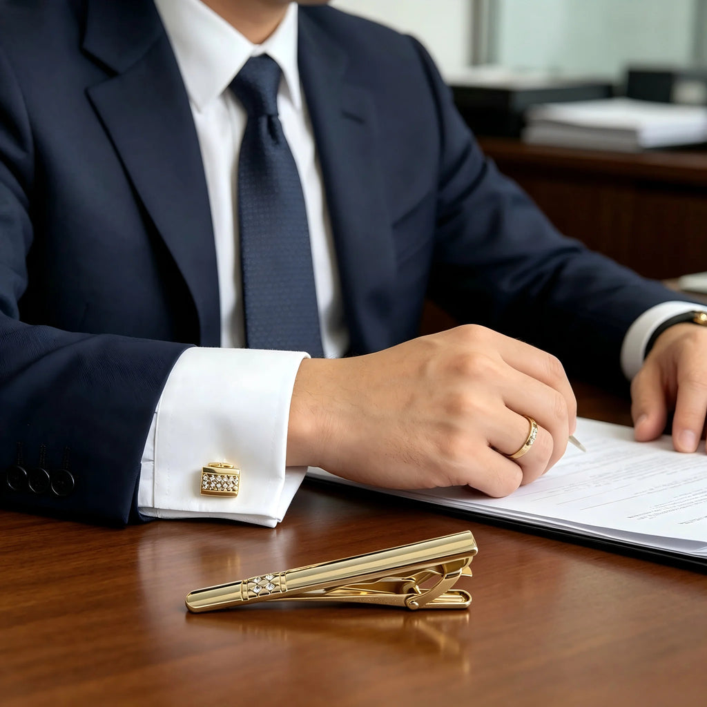 Cuff and Tie Clip Set – Silver Cufflinks for Men with Matching Tie Bar, Gift Boxed, for Business Meeting,Daily Casual,or Wedding