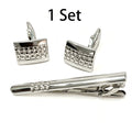 Cuff and Tie Clip Set – Silver Cufflinks for Men with Matching Tie Bar, Gift Boxed, for Business Meeting,Daily Casual,or Wedding
