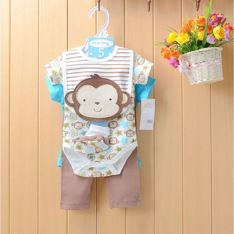Baby boy Clothes Suits newborn 4-pieces Set baby clothing girl Bodysuit pant t-shirt sock bib 5pcs sets bebes jumpsuits