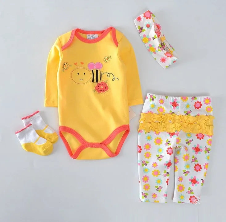 Baby boy Clothes Suits newborn 4-pieces Set baby clothing girl Bodysuit pant t-shirt sock bib 5pcs sets bebes jumpsuits