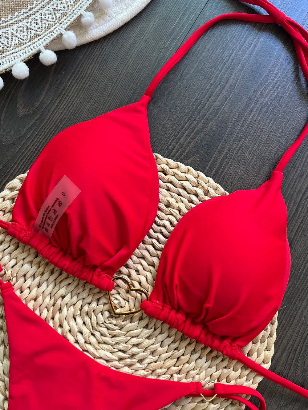 Women's Solid Color Sexy Bikini Set 2-piece Split Beach Swimsuit Red