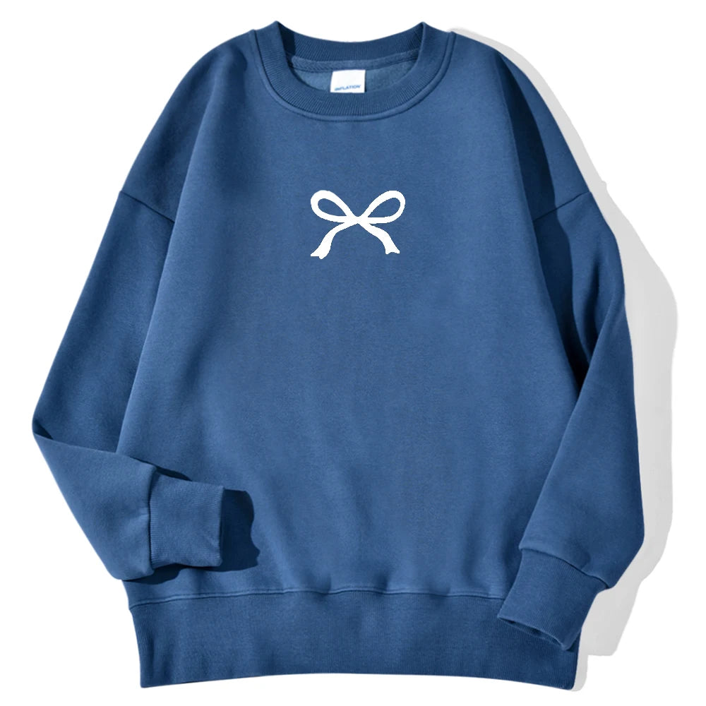 Casual Women's Sweatshirts Kawaii Bow Graphic Prints Pullover Comfortable Warm Oversize Hoodie Autumn Fleece Soft Female Clothes