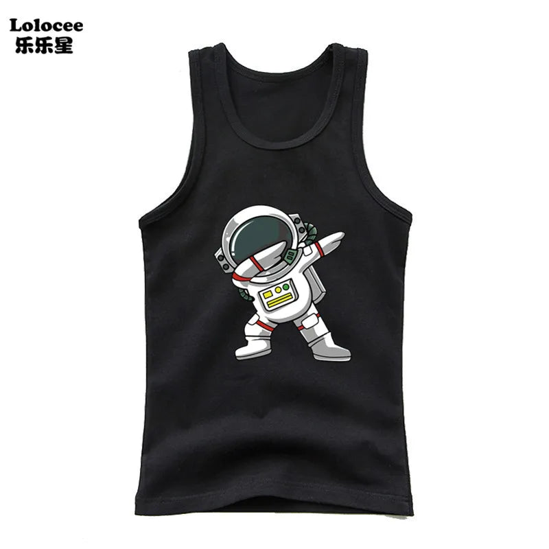 2024 Toddler Kid Clothes Summer Cotton Vest Top Boys Sleeveless Cartoon Dabbing Astronaut T-shirt Children Singlets