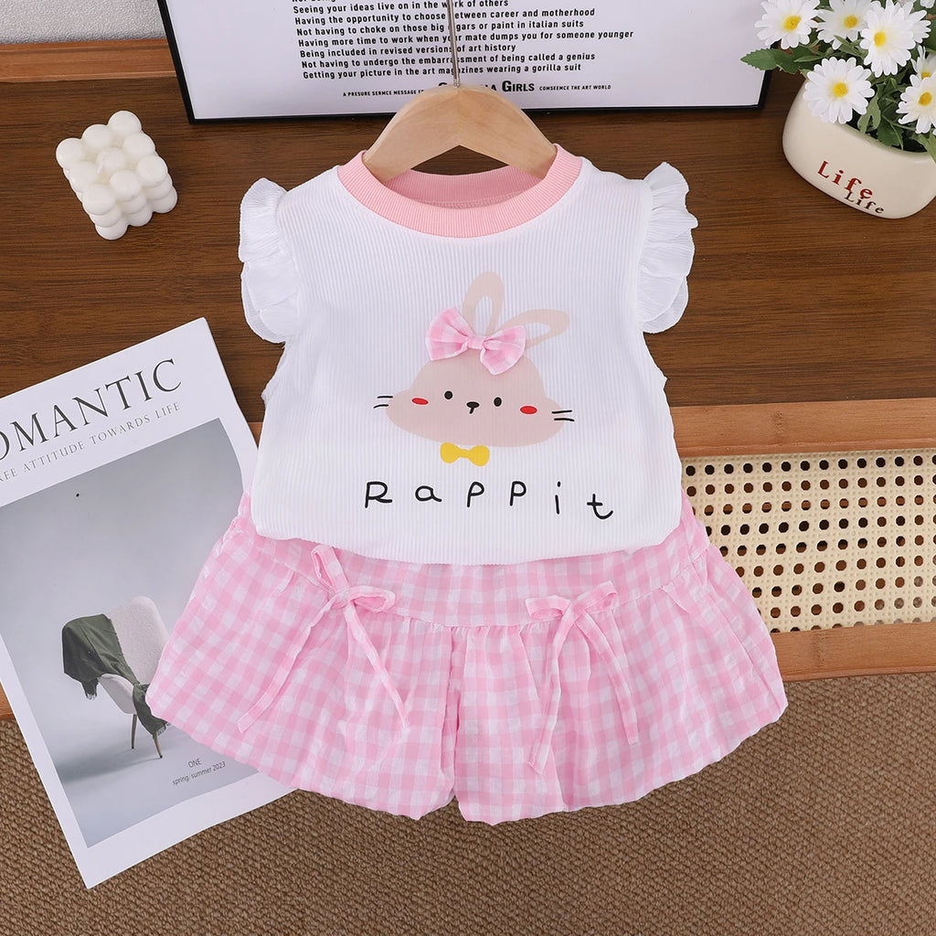 Toddler Girl Summer Clothing Set Baby Girls Printed Rabbit T-shirt Short Pants Outfit Infant Kids Fashion Girls Clothes 0-4Years