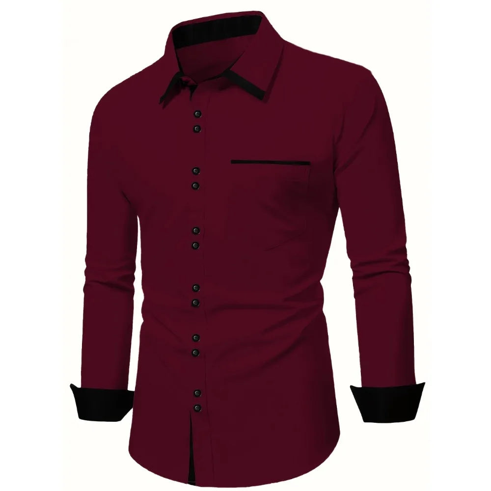 FGKKS New Men Shirts Brand Smart Business Long Sleeve Casual Classic Patchwork Elastic Black Male Dress Shirt