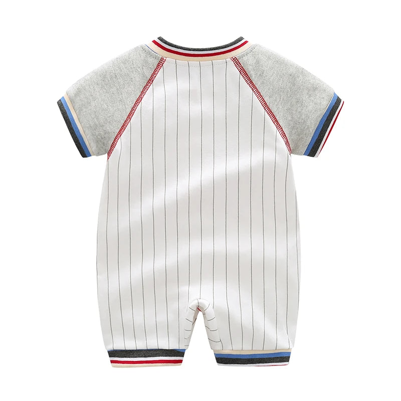 Baby One-Piece Clothing, Pure Cotton, Summer Outfit for 100-Day-Old Babies, Short-Sleeve, Stylish and Trendy Thin Baseball-Style Romper for Boys