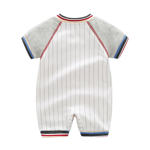 Baby One-Piece Clothing, Pure Cotton, Summer Outfit for 100-Day-Old Babies, Short-Sleeve, Stylish and Trendy Thin Baseball-Style Romper for Boys