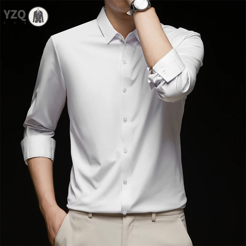 New Men's Business Casual Long Sleeved Solid Color Shirt Wrinkle Resistant Wrinkle Free Comfortable All Season Versatile Top