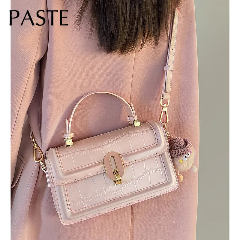 New 2026 Pink Tender Color Small Messenger Bag Leisure Crocodile Cow Leather Women Crossbody Bag Summer Daily-use Handbag