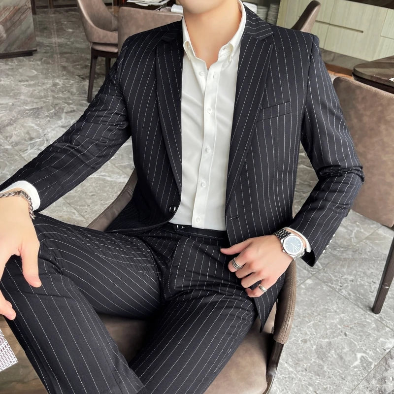 2023 Men's High-End Boutique Suit And Trousers Set British Wedding Party Fashion Business Casual Trendy Two-Piece Ensemble