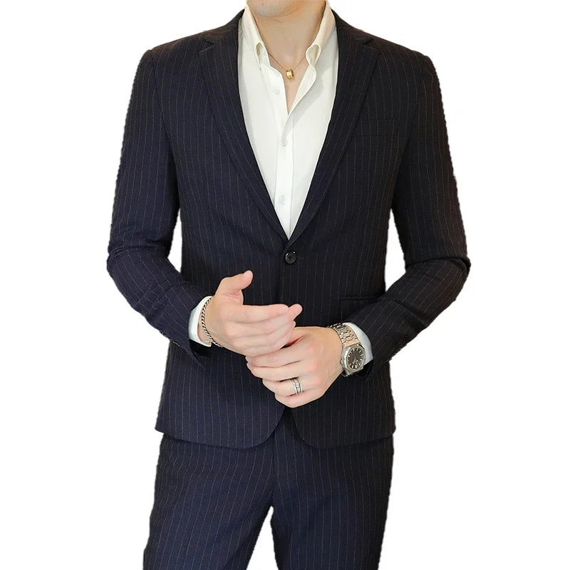 2023 Men's High-End Boutique Suit And Trousers Set British Wedding Party Fashion Business Casual Trendy Two-Piece Ensemble
