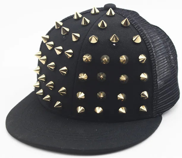 Men Flat Hat Hip Hop Snapback Fancy Rivet Baseball Caps Street Dance Trendy K-pop Hat Embroidered Street Headwear