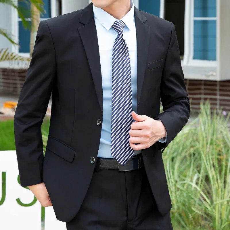 Suit  Men's Casual Formal Business Gentleman Solid Color Hosting Four Seasons Slimming (Blazer+Trousers) Wedding Fashion Suit