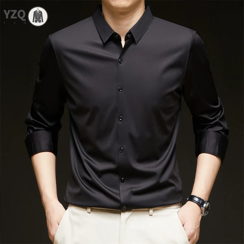 New Men's Business Casual Long Sleeved Solid Color Shirt Wrinkle Resistant Wrinkle Free Comfortable All Season Versatile Top