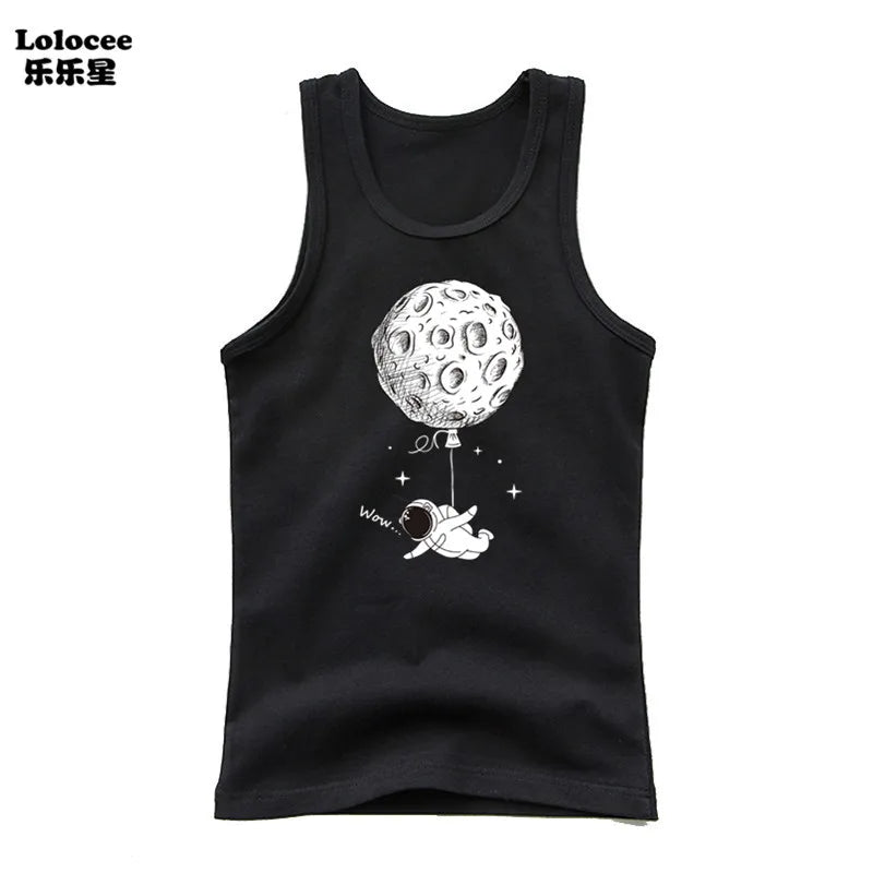 2024 Toddler Kid Clothes Summer Cotton Vest Top Boys Sleeveless Cartoon Dabbing Astronaut T-shirt Children Singlets