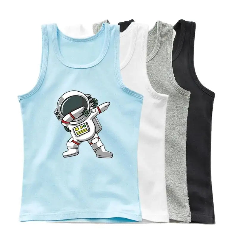 2024 Toddler Kid Clothes Summer Cotton Vest Top Boys Sleeveless Cartoon Dabbing Astronaut T-shirt Children Singlets