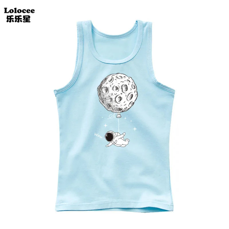 2024 Toddler Kid Clothes Summer Cotton Vest Top Boys Sleeveless Cartoon Dabbing Astronaut T-shirt Children Singlets