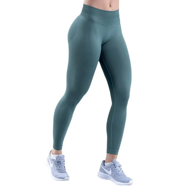 Seamless Yoga Leggings Women Three Waist Pleats Sports Fitness Trousers Sexy Hip Liftting Lowed-waist Fashionable Leggings