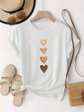 Women's Casual Short Sleeve T-Shirt with Four Heart Graphic Print - Black & Golden Medium Stretch Round Neck Novelty T-Shirt
