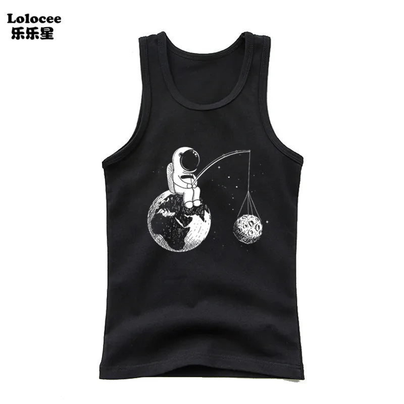 2024 Toddler Kid Clothes Summer Cotton Vest Top Boys Sleeveless Cartoon Dabbing Astronaut T-shirt Children Singlets