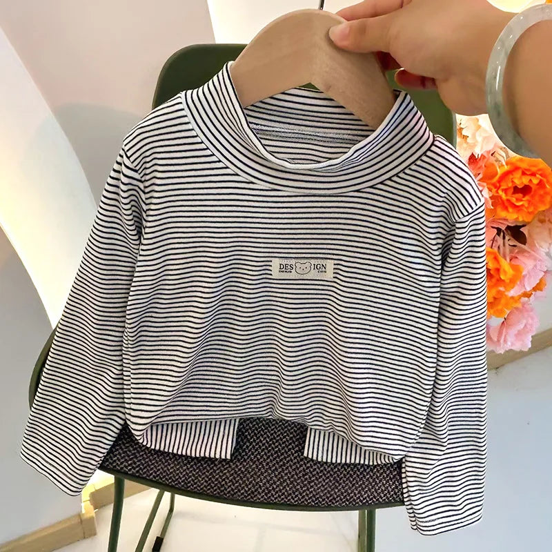 Children's Autumn Winter Clothing Long Sleeve T-shirt Striped Turtleneck Toddler Boys Girls Tops Fashion Undershirt