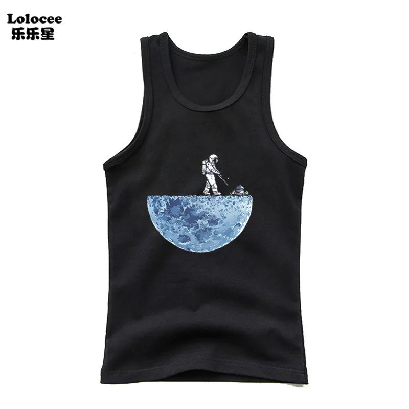 2024 Toddler Kid Clothes Summer Cotton Vest Top Boys Sleeveless Cartoon Dabbing Astronaut T-shirt Children Singlets