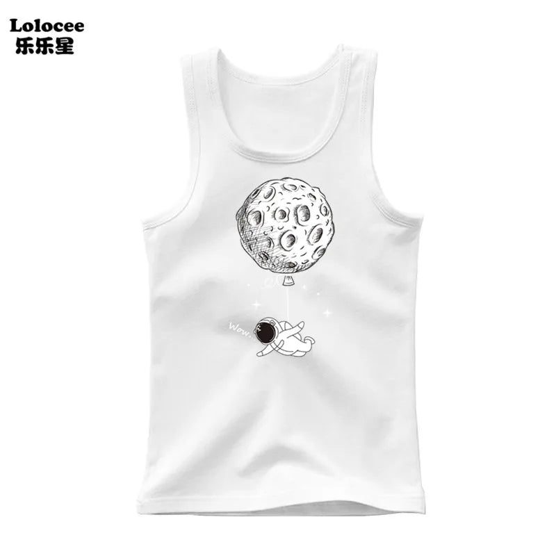 2024 Toddler Kid Clothes Summer Cotton Vest Top Boys Sleeveless Cartoon Dabbing Astronaut T-shirt Children Singlets