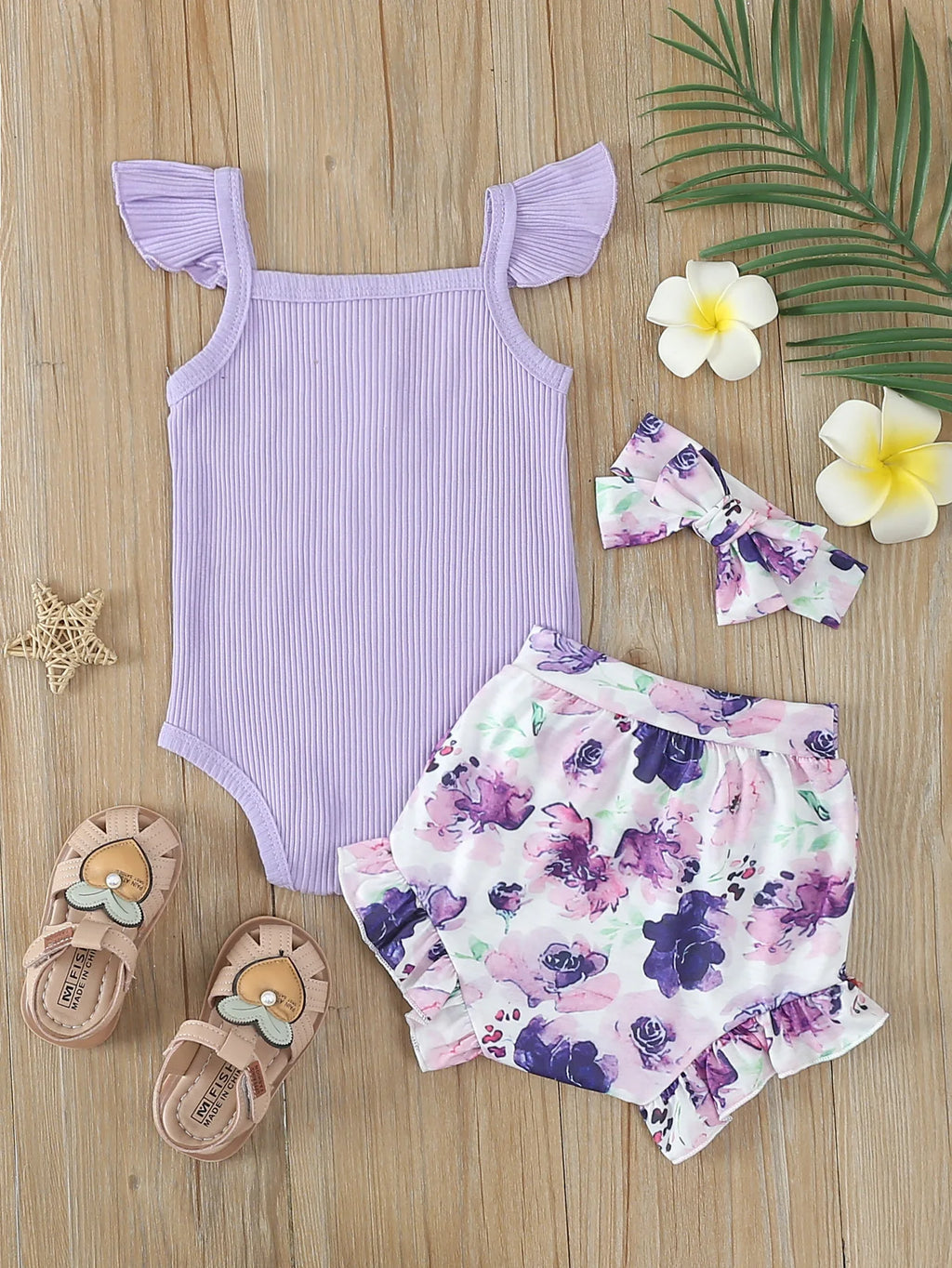 Summer Newborn Baby Girl Clothes Set  Sleeveless  Bodysuit  Printed Shorts  3pcs Clothing Suit Baby Girl Clothes For 0-1Years