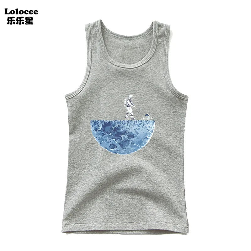 2024 Toddler Kid Clothes Summer Cotton Vest Top Boys Sleeveless Cartoon Dabbing Astronaut T-shirt Children Singlets