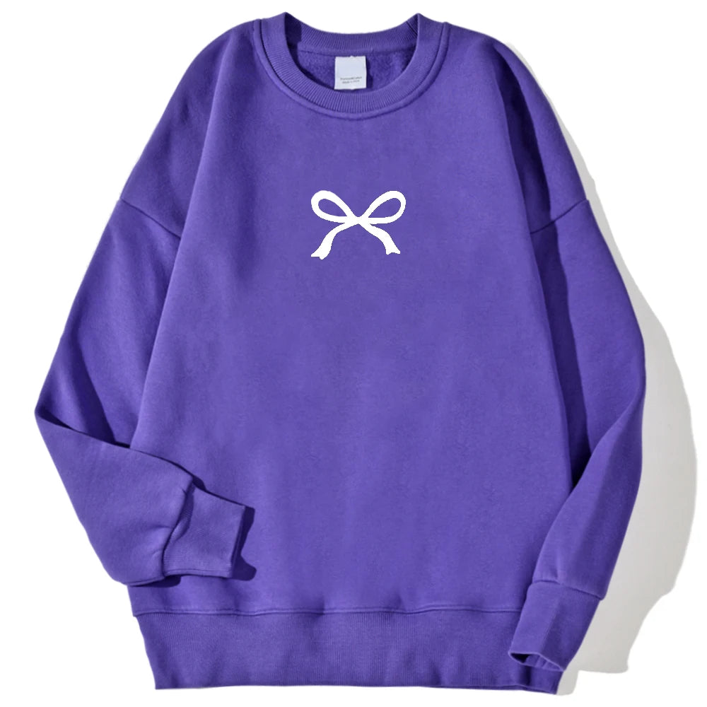 Casual Women's Sweatshirts Kawaii Bow Graphic Prints Pullover Comfortable Warm Oversize Hoodie Autumn Fleece Soft Female Clothes