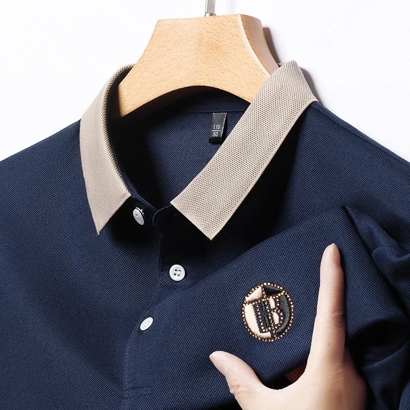 2025 Men's New Embroidered Cotton Business Leisure Short Sleeved POLO Shirt Fashion Short Sleeved Comfortable and Breathable Top