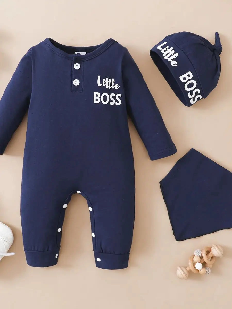 0-12 Months Toddler Baby Boy 2PCS Clothing Toddler Baby Romper Long Sleeves Boy Print Jumpsuit with Hat Fashion Cute Daily Wear