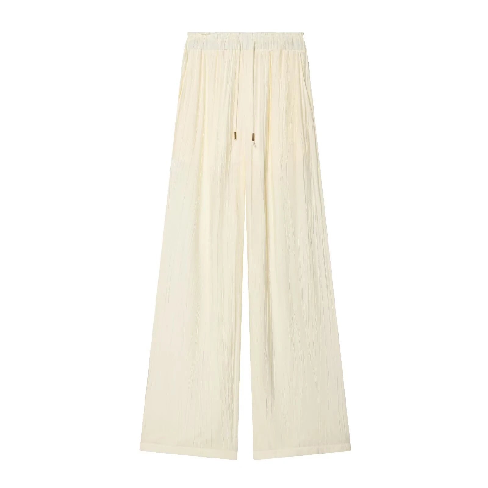 Autumn new women's loose and simple V-neck long sleeved shirt with elastic waist and wide leg pants set