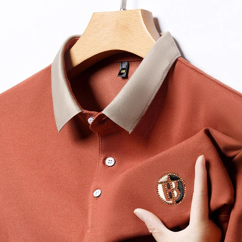 2025 Men's New Embroidered Cotton Business Leisure Short Sleeved POLO Shirt Fashion Short Sleeved Comfortable and Breathable Top