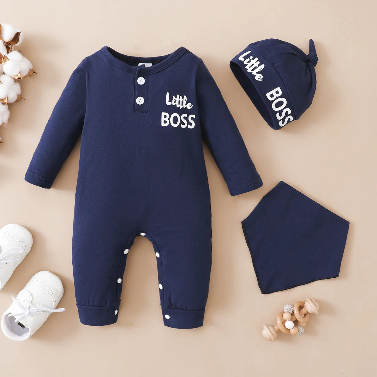 0-12 Months Toddler Baby Boy 2PCS Clothing Toddler Baby Romper Long Sleeves Boy Print Jumpsuit with Hat Fashion Cute Daily Wear