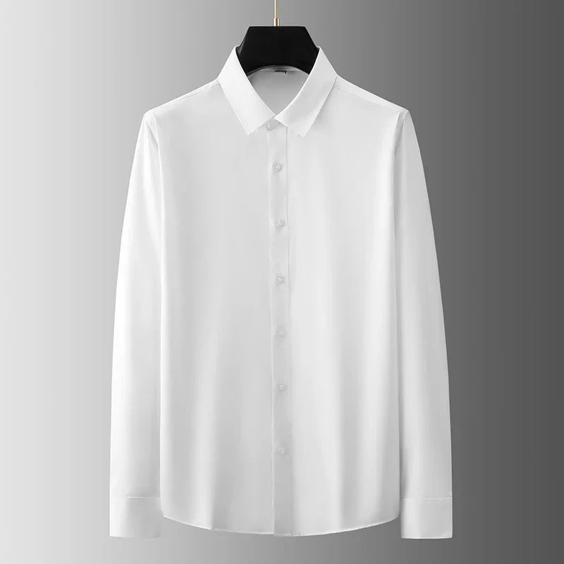 New Men's Business Casual Long Sleeved Solid Color Shirt Wrinkle Resistant Wrinkle Free Comfortable All Season Versatile Top