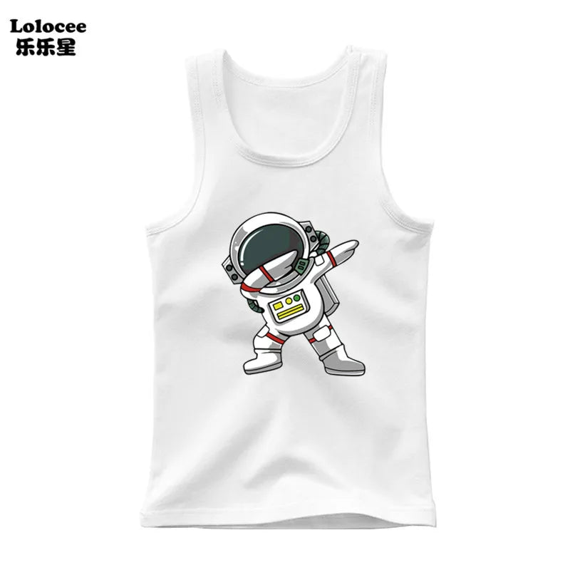2024 Toddler Kid Clothes Summer Cotton Vest Top Boys Sleeveless Cartoon Dabbing Astronaut T-shirt Children Singlets