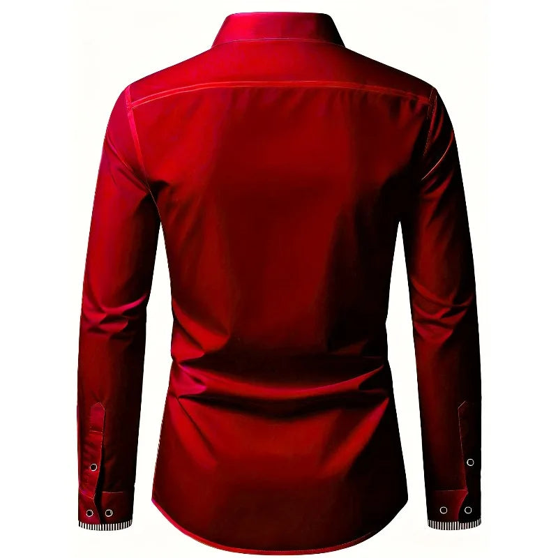 2025 New Men Patchwork Shirt Fashion Dress Tuxedo Long Sleeve Smart Casual Four Season Man Micro Elastic Shirts