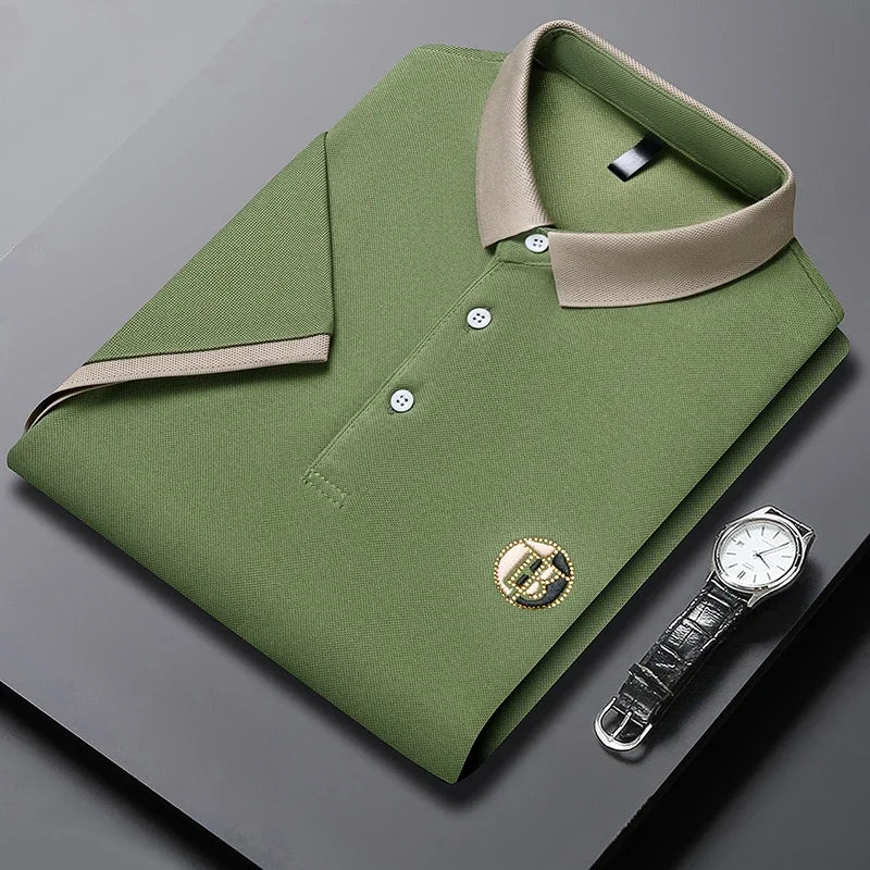 2025 Men's New Embroidered Cotton Business Leisure Short Sleeved POLO Shirt Fashion Short Sleeved Comfortable and Breathable Top