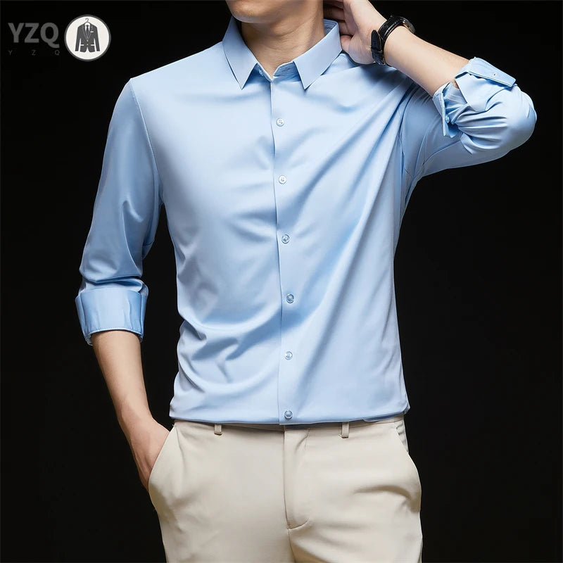 New Men's Business Casual Long Sleeved Solid Color Shirt Wrinkle Resistant Wrinkle Free Comfortable All Season Versatile Top