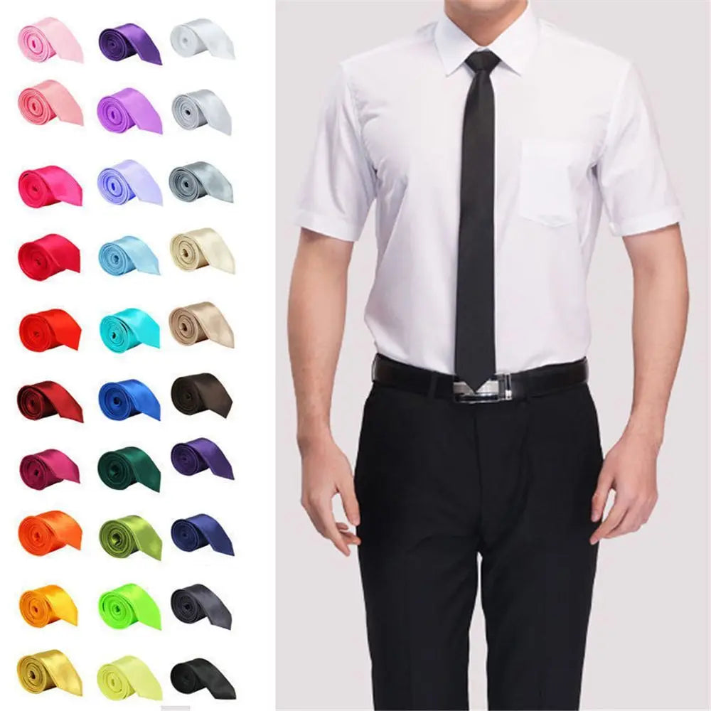 1Pc Fashion Slim Plain Mens Solid Skinny Neck Party wedding Tie Silk Necktie