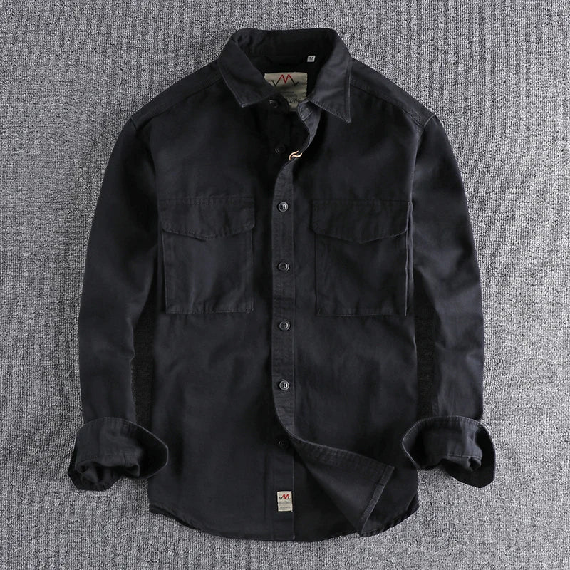 Autumn new 204 khaki retro wash solid color work shirt men's three-dimensional pocket trend loose jacket