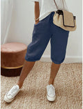 Shorts Women summer cotton linen elastic waist pocket elastic casual pants five quarter women's clothing YRW911