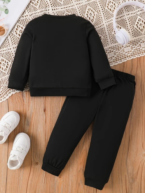 Toddler 2-Piece Outfit | Chicago Number 23 Print Long Sleeve Top + Black Pants | Spring Autumn Kids Sports Clothing Set