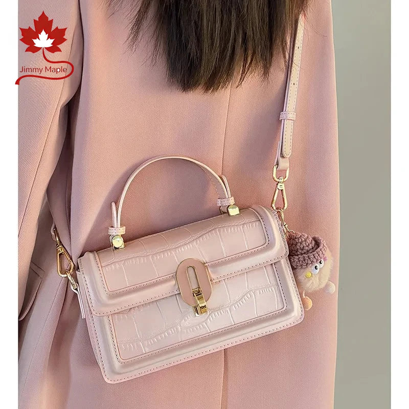 New 2026 Pink Tender Color Small Messenger Bag Leisure Crocodile Cow Leather Women Crossbody Bag Summer Daily-use Handbag
