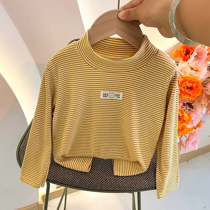 Children's Autumn Winter Clothing Long Sleeve T-shirt Striped Turtleneck Toddler Boys Girls Tops Fashion Undershirt