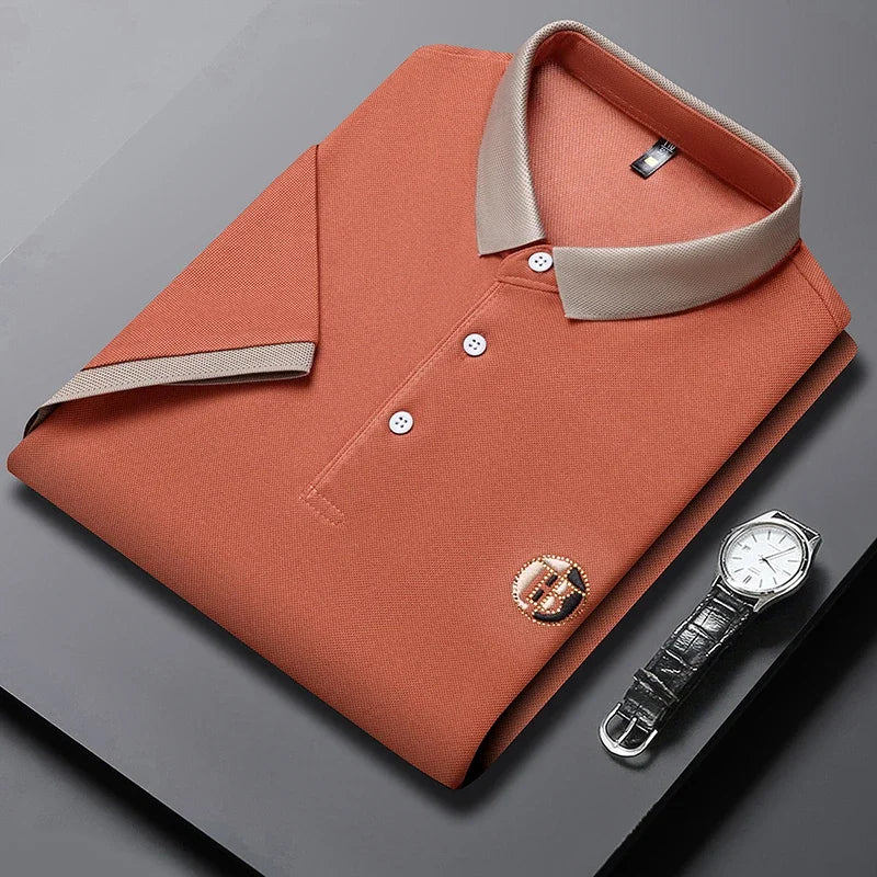 2025 Men's New Embroidered Cotton Business Leisure Short Sleeved POLO Shirt Fashion Short Sleeved Comfortable and Breathable Top