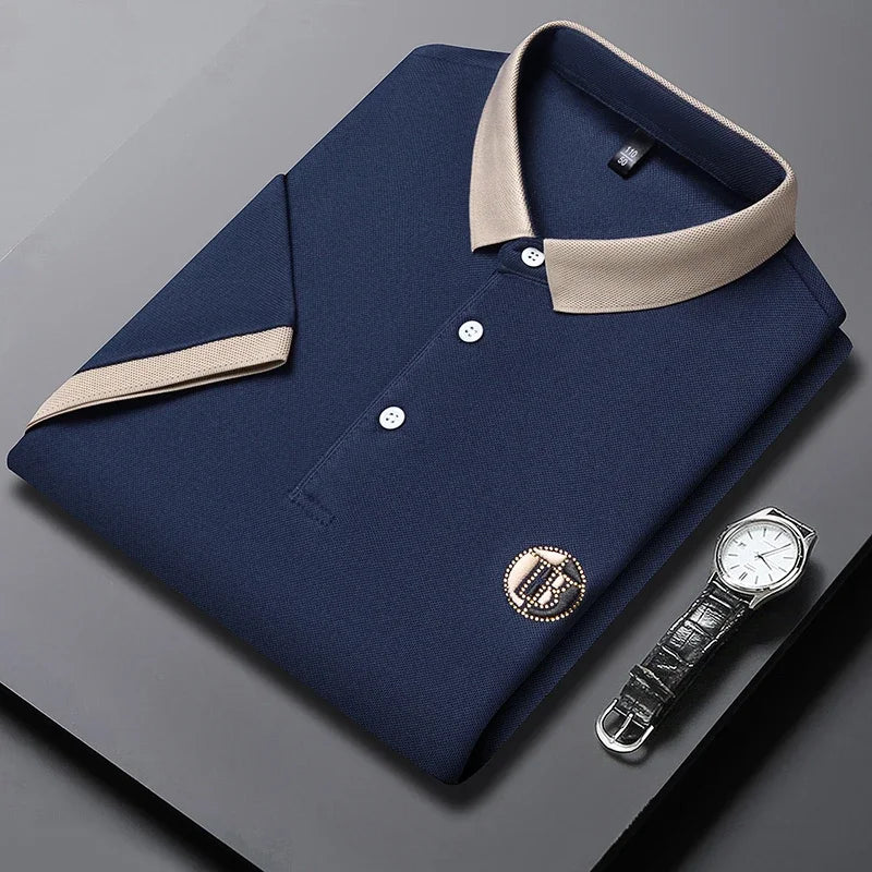 2025 Men's New Embroidered Cotton Business Leisure Short Sleeved POLO Shirt Fashion Short Sleeved Comfortable and Breathable Top