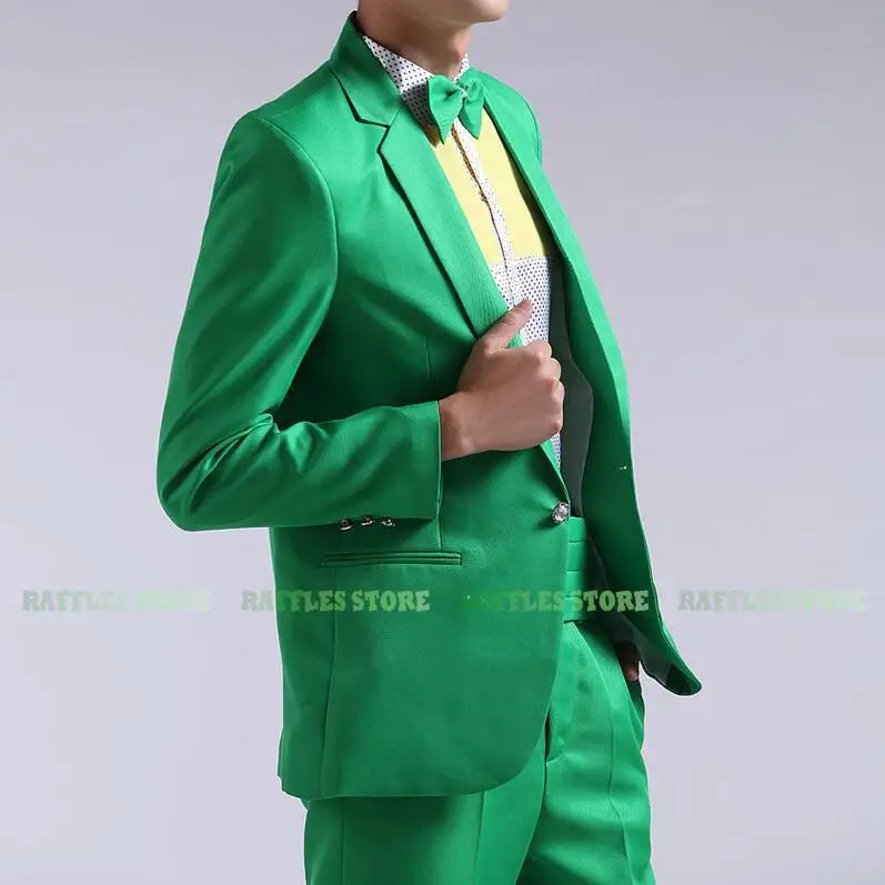 Mens Suit New Long-sleeved Men's Suits Pants Hosted Theatrical Tuxedos Wedding Prom Male Red Yellow Blue Formal Regular Clothes